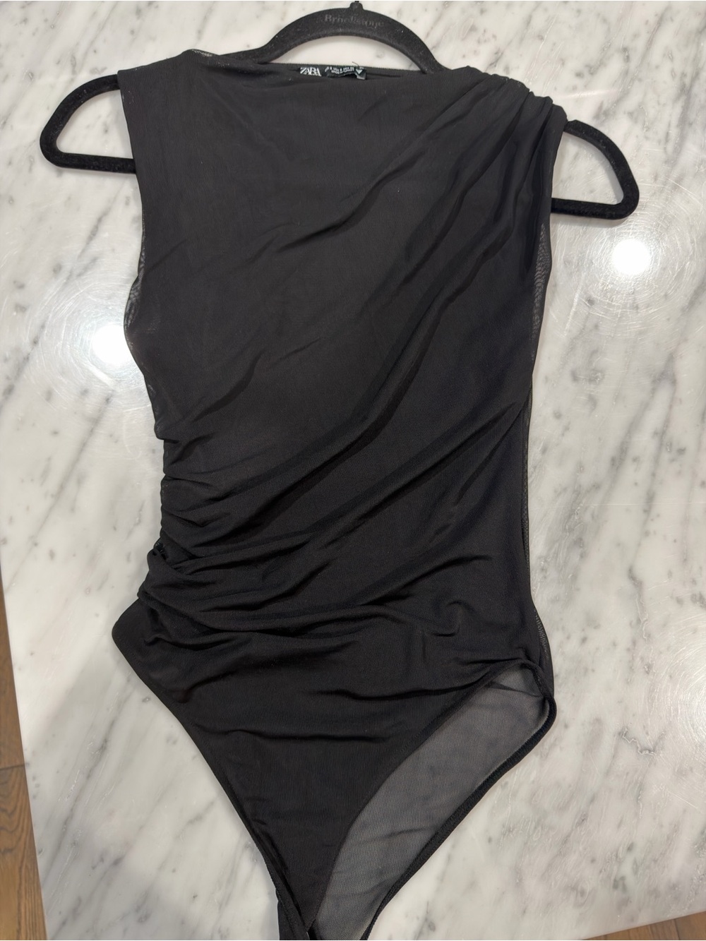 Zara Black Sleeveless Draped Bodysuit